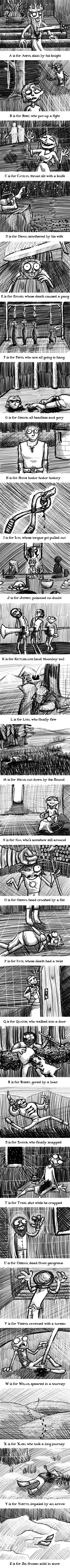 Illustration for article titled Learn the ABC's of each death from Game of Thrones, drawn Edward Gorey-style!